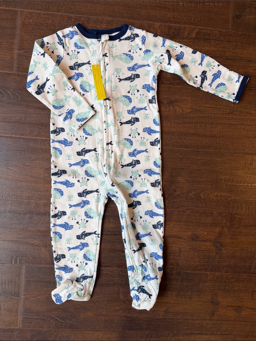 Unbranded Kids Whale Print One-Piece Pajamas in Cream and Blue